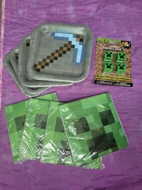 Minecraft Party Supplies Lot Unique 5 Pks Sq Plates 8ct & 4 Pk Napkins 16ct New